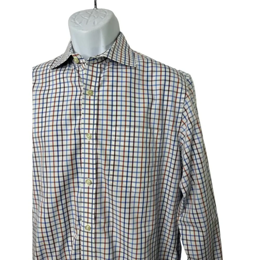Banana Republic Non-Iron Classic Fit White Blue Red Check Button Up Shirt Medium